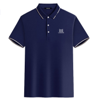 罗蒙男士2022夏季休闲翻领体恤潮T印花翻领半袖短袖Polo衫T恤商务