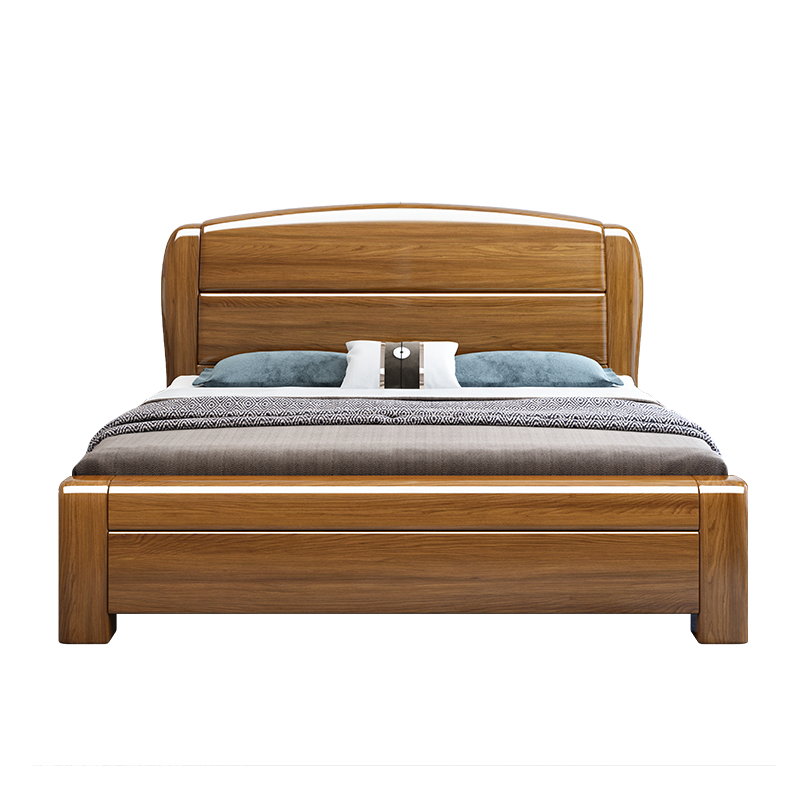 登喜华菲 床 现代中式双人床 胡桃木卧室家具床 1.5m1.8米实木框架带储物大床