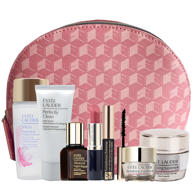 雅诗兰黛秋季多效智妍系列 护肤彩妆旅行8件套(洁面+樱花水+睫毛膏+口红+精华+面霜+眼霜+化妆包)