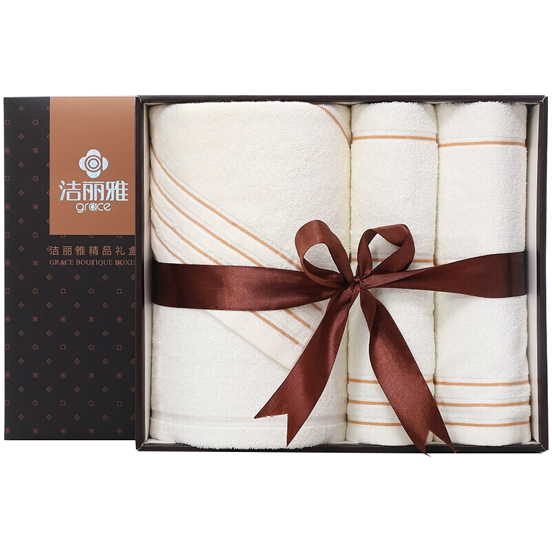 洁丽雅(Grace)毛巾浴巾礼盒三件套纯棉加厚-颜色随机(定制款)