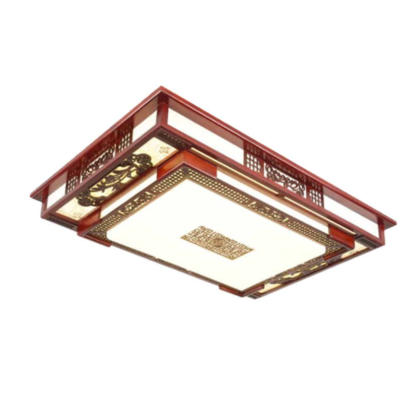 夕牧 新中式吸顶灯客厅灯led灯家用长方形简约木艺仿古实木现代灯饰古典中国风卧室餐厅书房中山古镇灯具上门安装