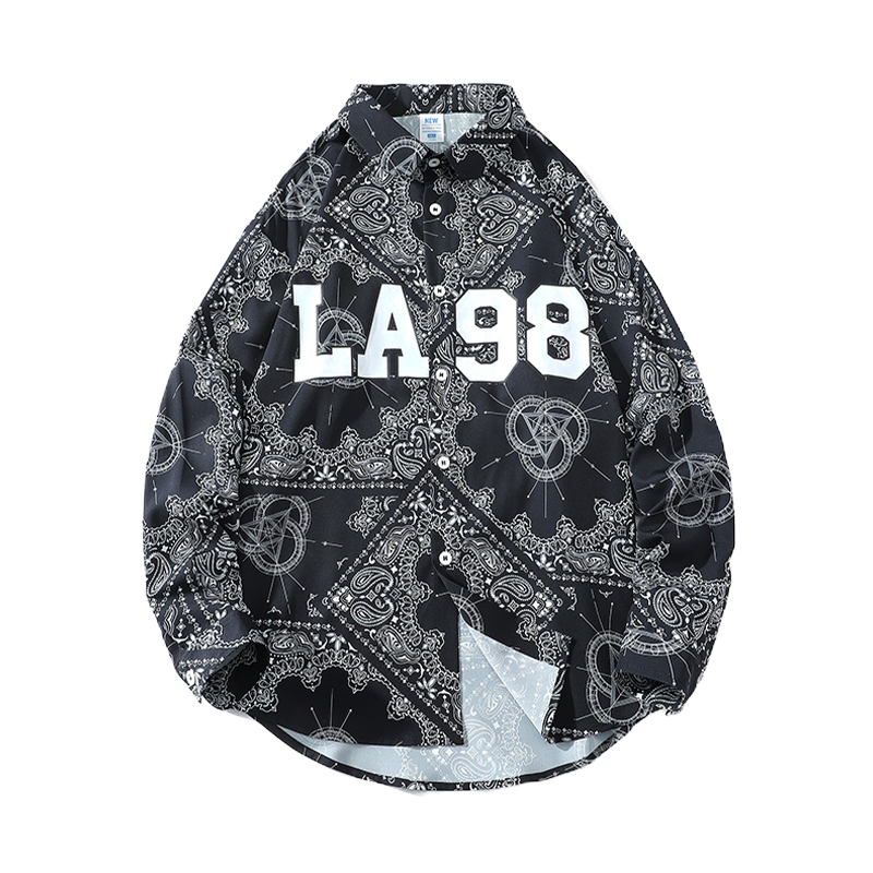 WOOG2005 2022新款数字字母印花衬衫男宽松大码衬衣方领百搭款