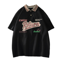 WOOG2005撞色翻领polo衫短袖男生夏季潮牌港风潮流宽松百搭t恤衫