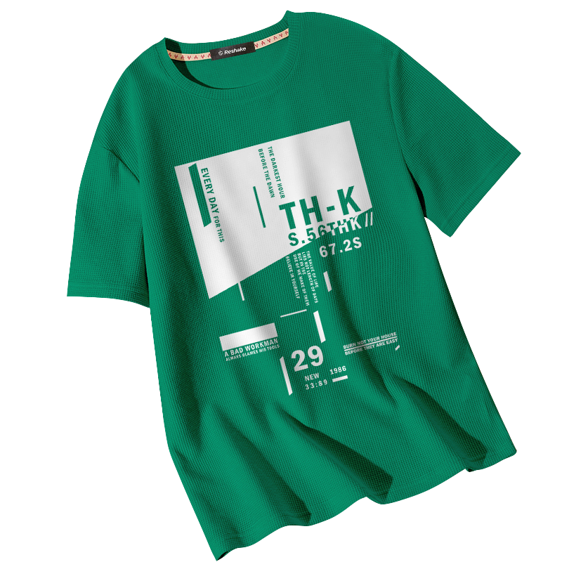 RESHAKE重磅华夫格短袖t恤男夏季薄款2022年宽松潮牌圆领半袖上衣