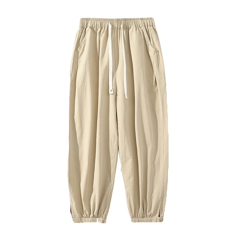 WOOG2005卡其色裤子vibe高街日系cityboy工装裤男宽松百搭九分裤