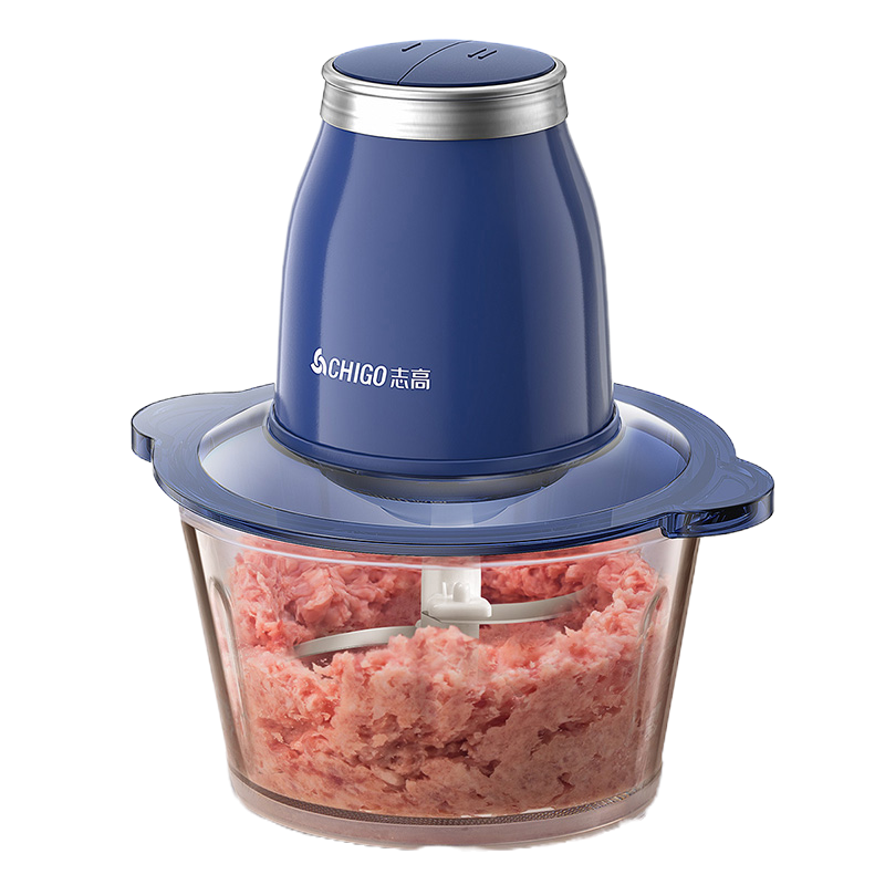 志高(CHIGO)电动绞肉机双刀辅食肉馅菜馅1.5斤大容量 家用绞馅机搅拌机蒜蓉饺子馅料理机加厚玻璃杯2L