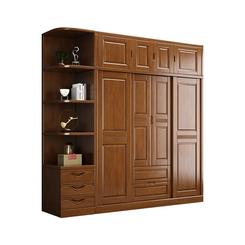 梵宜橡胶木衣柜1201现代中式对开二三四门实木衣橱卧室大储物柜