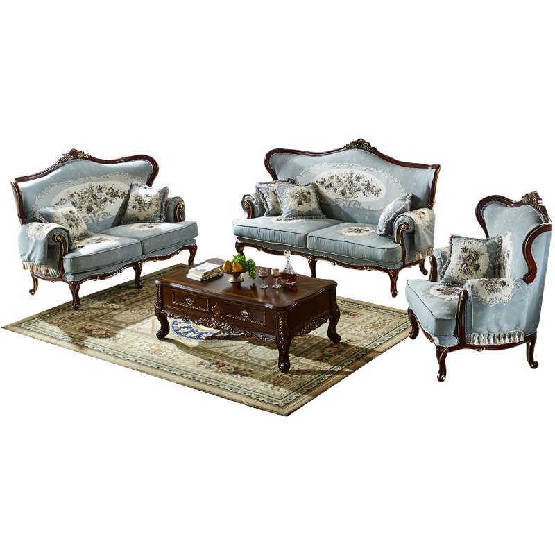 欧式布艺沙发组合整装奢华美式乡村实木小户型简欧沙发客厅家具售楼处双人位