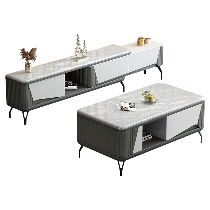 梵宜意式极简轻奢北欧ins风一体化客厅家具带抽岩板面513#茶几电视柜组合