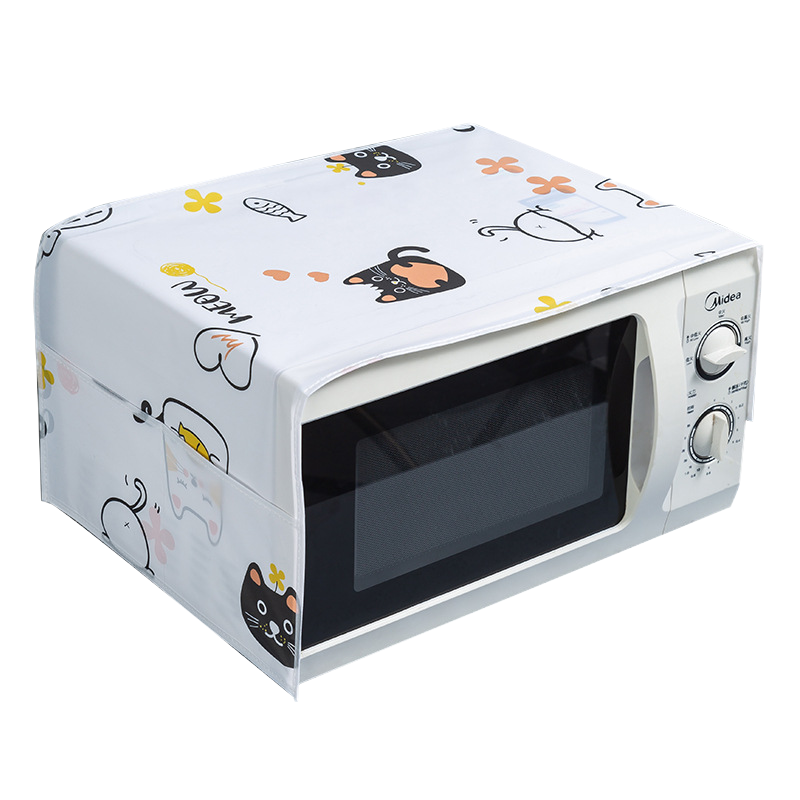 壹志微波炉防尘罩子烤箱防灰耐脏防水防油厨房盖布盖巾可水洗带置物收纳袋家用通用遮尘巾 趣味猫