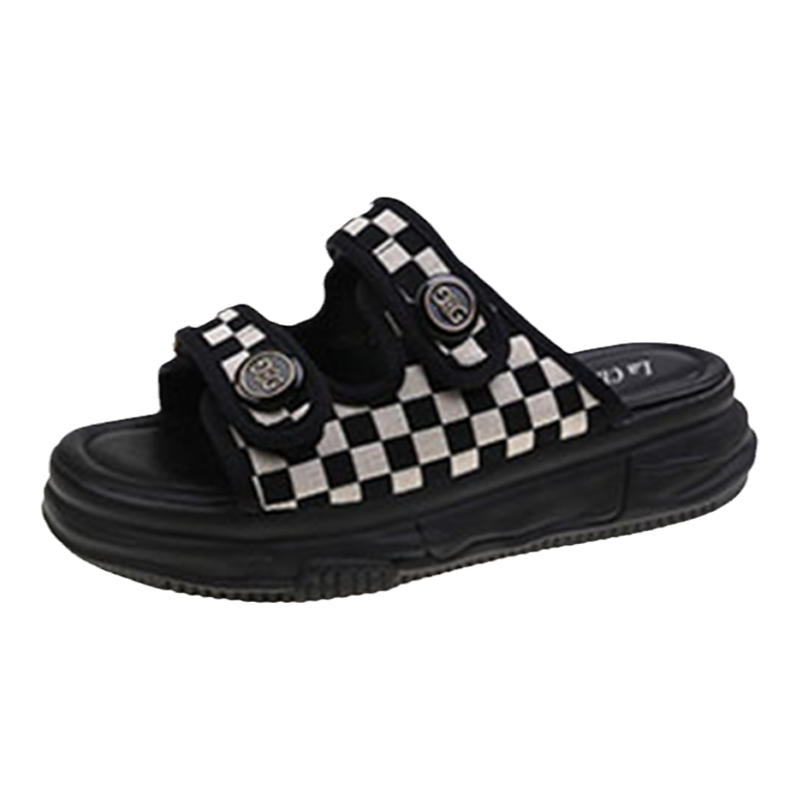 拉贝夏尔厚底凉拖鞋女夏季外穿防滑2022新款棋盘格一字拖沙滩凉鞋