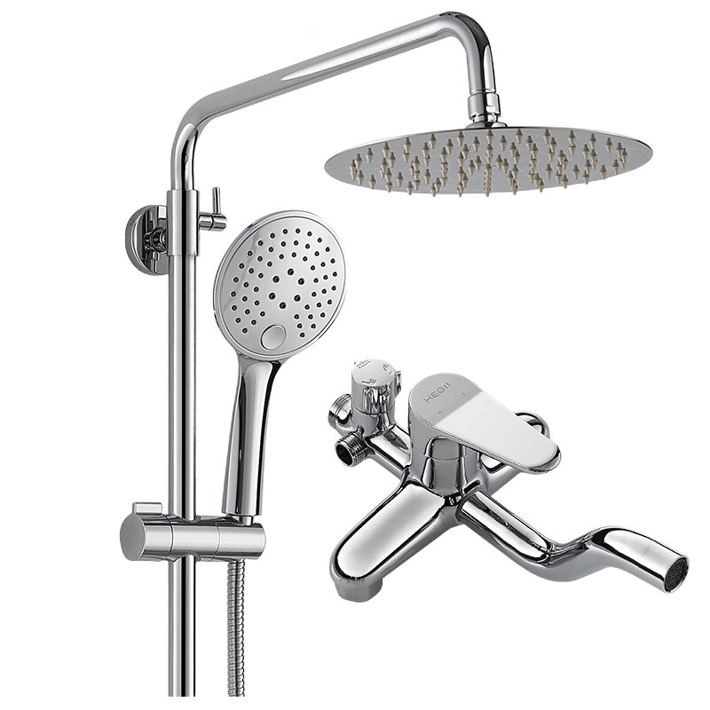 恒洁(HEGII)淋浴花洒套装122-333C全铜主体三功能空气能不锈钢超薄顶喷花洒