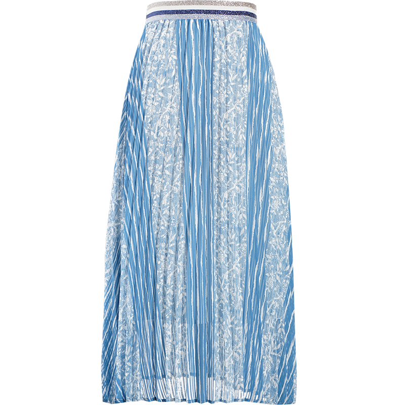 OUNIXUE欧昵雪 | [时尚印花雪纺裙]夏季气质花卉条纹高腰半身裙宽松A字裙女