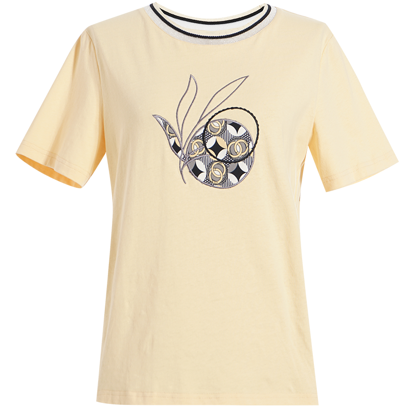 OUNIXUE欧昵雪 | [简约套头短袖]夏季时尚撞色拼接圆领休闲印花上衣T恤女