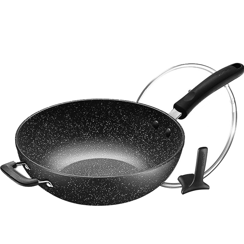 苏泊尔炒锅不粘锅麦饭石色锅无油烟炒锅平底炒菜锅电磁炉煤气灶通用家用大号炒菜锅星星石不粘锅 32CM