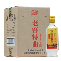 泸州产白酒 52度老窖特曲方瓶 4瓶整箱 浓香型粮食酒37年老窖池酿造