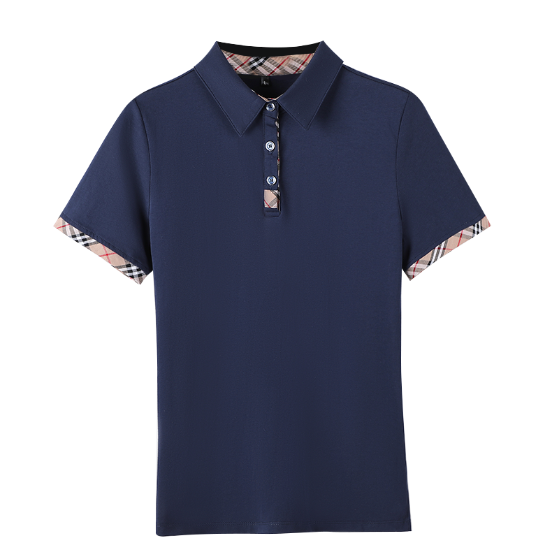 秋壳翻领女t恤短袖polo衫纯棉纯色运动修身有带领上衣半袖体桖衫