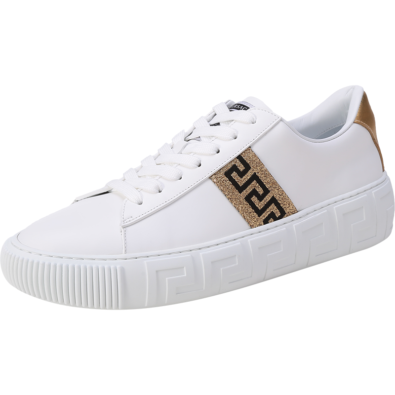 范思哲 VERSACE 男士牛皮革GRECA系带休闲运动鞋小白鞋DSU8404 1A01759