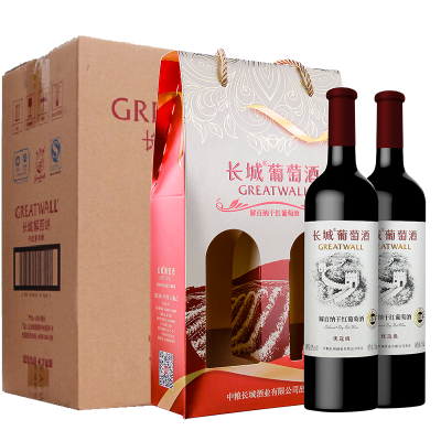 长城干红葡萄酒优选级解百纳650ml*2支*3盒红酒整箱礼盒装