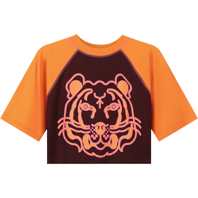 高田贤三 KENZO 女士棉质宽松版K-Tiger露脐短款圆领短袖T恤FC5 2TS678 4SA