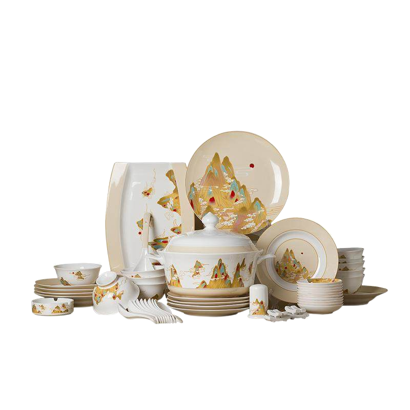 碗碟套装家用餐具景德镇陶瓷高颜值新中式中国风国潮高档碗盘轻奢送礼企业礼品