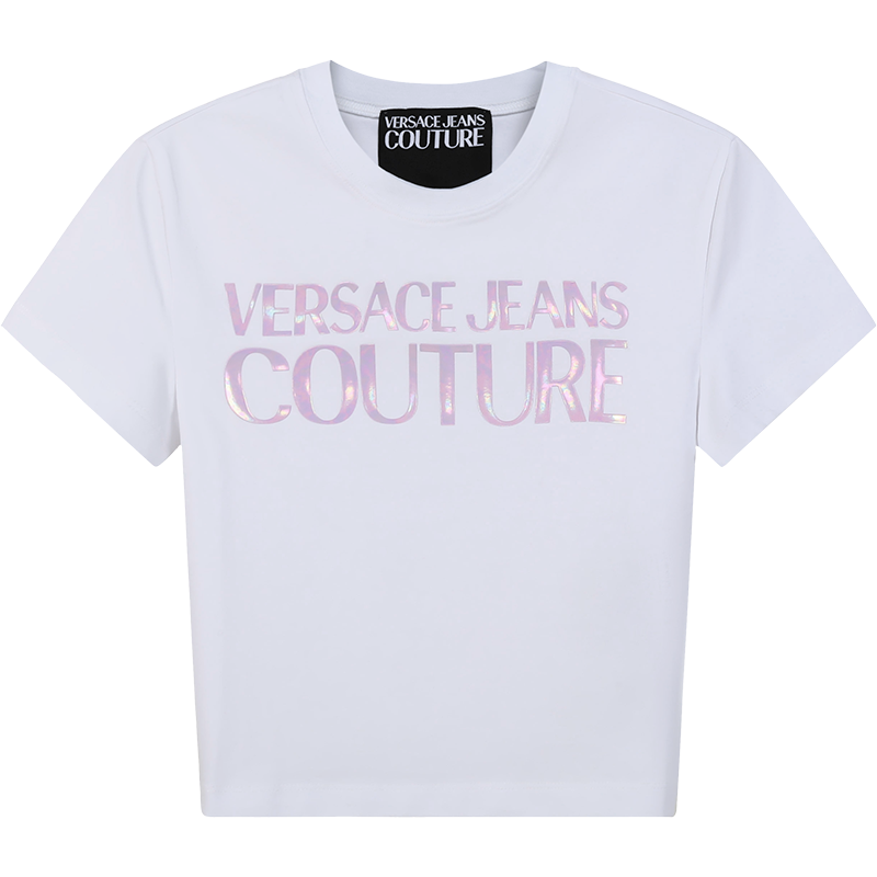 范思哲 VERSACE JEANS COUTURE 女士棉质修身版短款圆领短袖T恤72HAHP02 CJ06P
