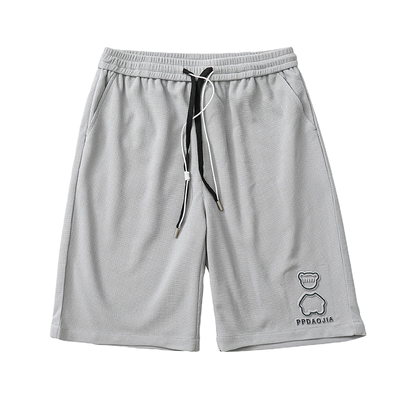 WOOG2005 2022新款华夫格短裤男反光炫彩小熊五分裤休闲运动裤