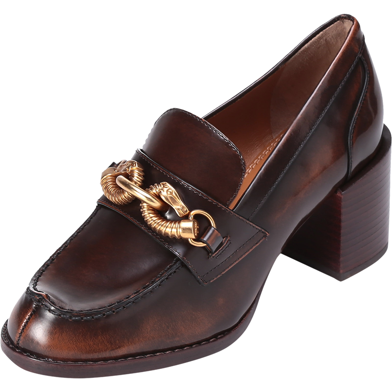 托里·伯奇 TORY BURCH 奢侈品 TB女鞋 皮革马头装饰JESSA粗跟乐福鞋皮鞋85502