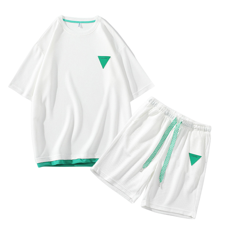 WOOG2005夏季休闲运动套装男T恤宽松百搭潮牌短裤情侣套装ins潮流