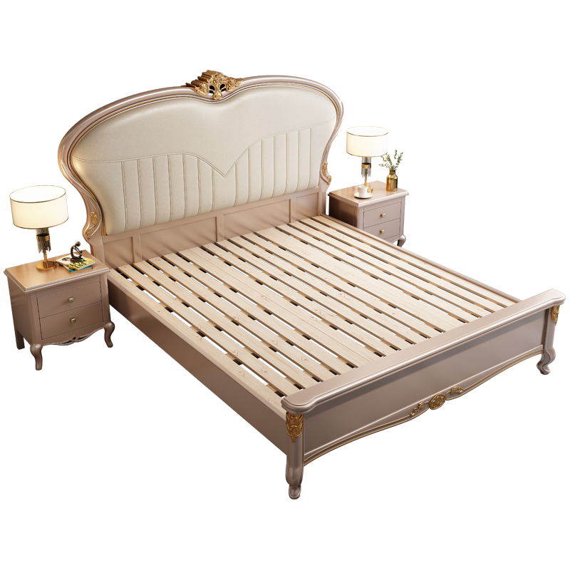 梵宜 美式轻奢床1.8米软包婚床主卧家具现代简约实木双人储物床670#