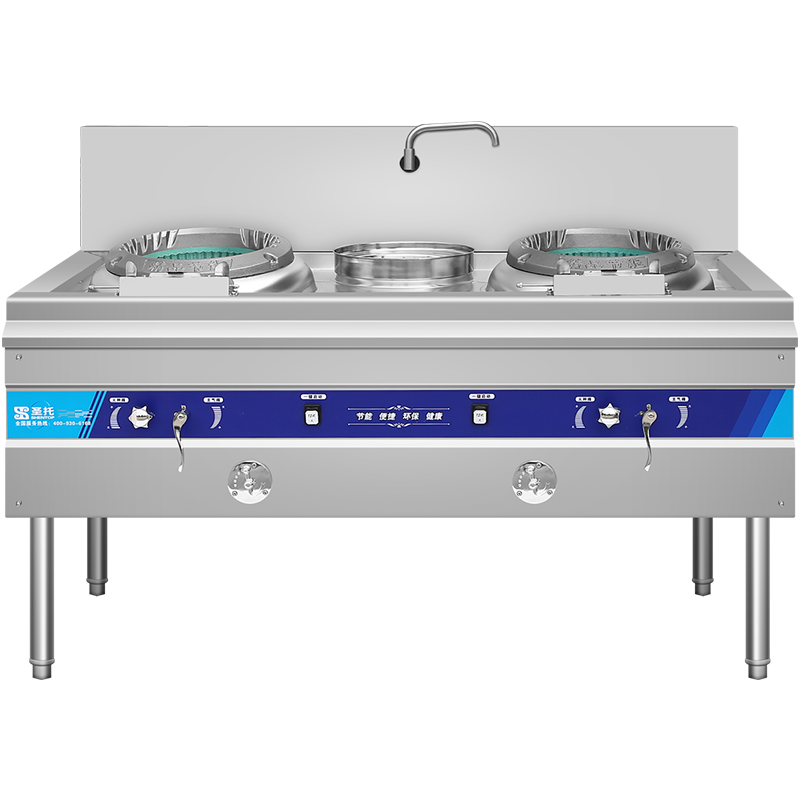 圣托(Shentop)1.5米燃气双头单尾小炒炉(发泡节能款)饭店学校食堂用猛火灶台 DCH05