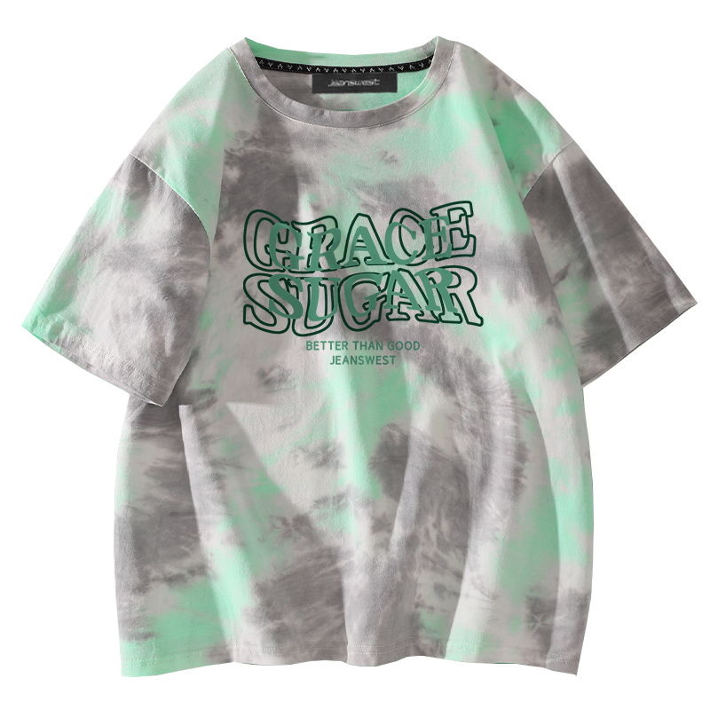 真维斯扎染短袖女港风潮ins字母印花半袖t恤夏季新款宽松百搭体恤