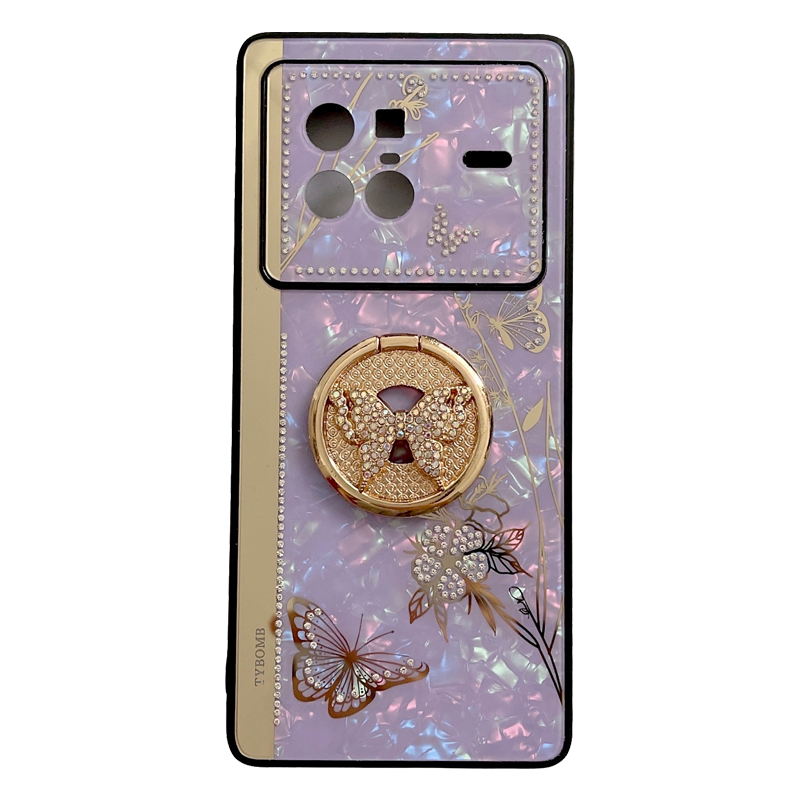 魅爱琳 VIVO X80手机壳X80PRO保护套外壳 蝶恋花电镀轻奢镶钻 指环扣全包防摔软套 潮日韩时尚 女 手机套