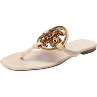 托里·伯奇 TORY BURCH 女士皮革双T LOGO平底拖鞋人字拖85773