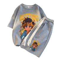 DEBRAND休闲套装男设计感华夫格短袖短裤两件套宽松大码运动服夏