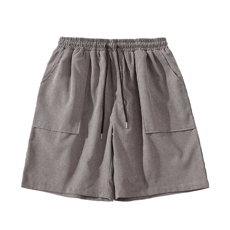 WOOG2005冰丝短裤夏季薄款纯色松紧腰设计感大口袋休闲沙滩裤子潮