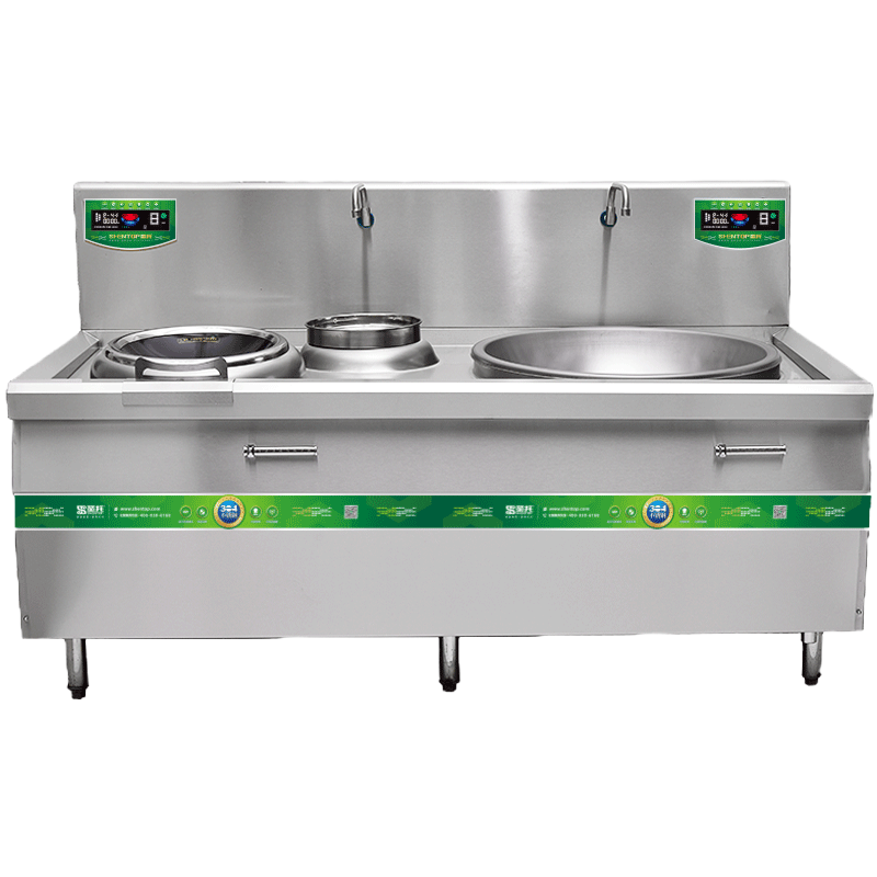 圣托(Shentop)304#不锈钢小炒大炒组合电磁炉 学校食堂双头电磁组合灶 DCE26