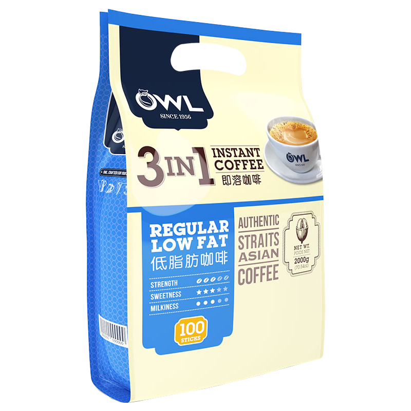 新加坡OWL猫头鹰特浓礼盒装100条即溶原味咖啡40条装