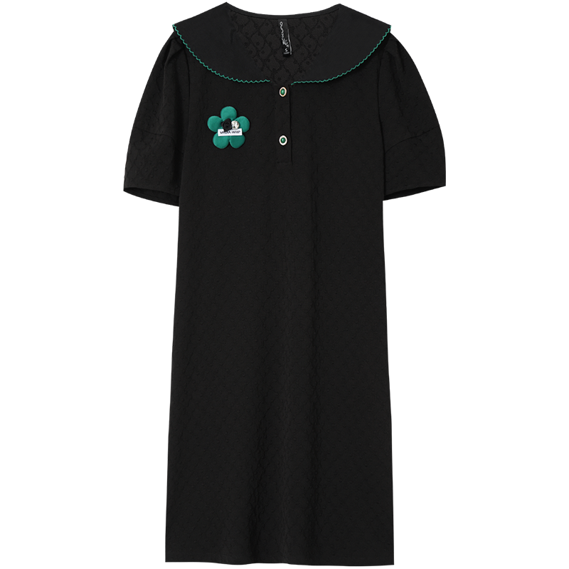 OUNIXUE欧昵雪 | [浪漫提花连衣裙]夏季复古领短袖时尚短裙休闲A字裙女