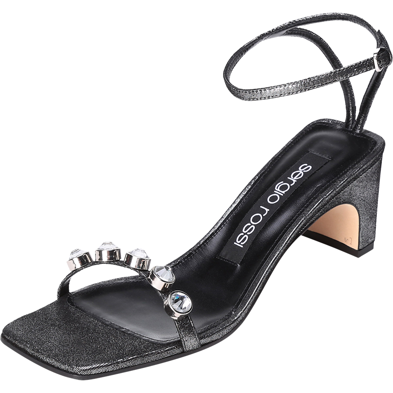 塞乔罗西 Sergio Rossi 女士SR1系列皮革等多种材质方头一字带高跟鞋凉鞋 A81090 MFI477