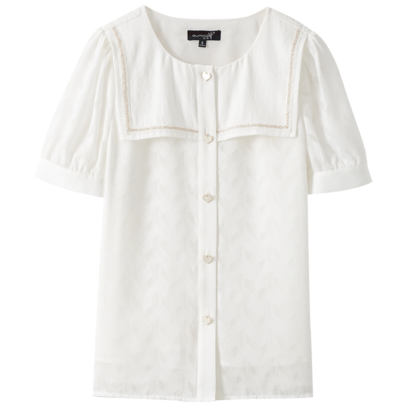 OUNIXUE欧昵雪 | [浪漫肌理感提花雪纺衫]夏季温柔风圆领小衫气质短袖女上衣