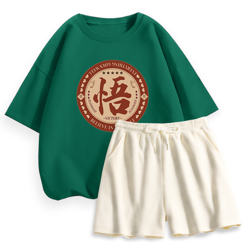 真维斯纯棉短袖女新款运动风短裤两件套夏季时尚减龄宽松休闲套装