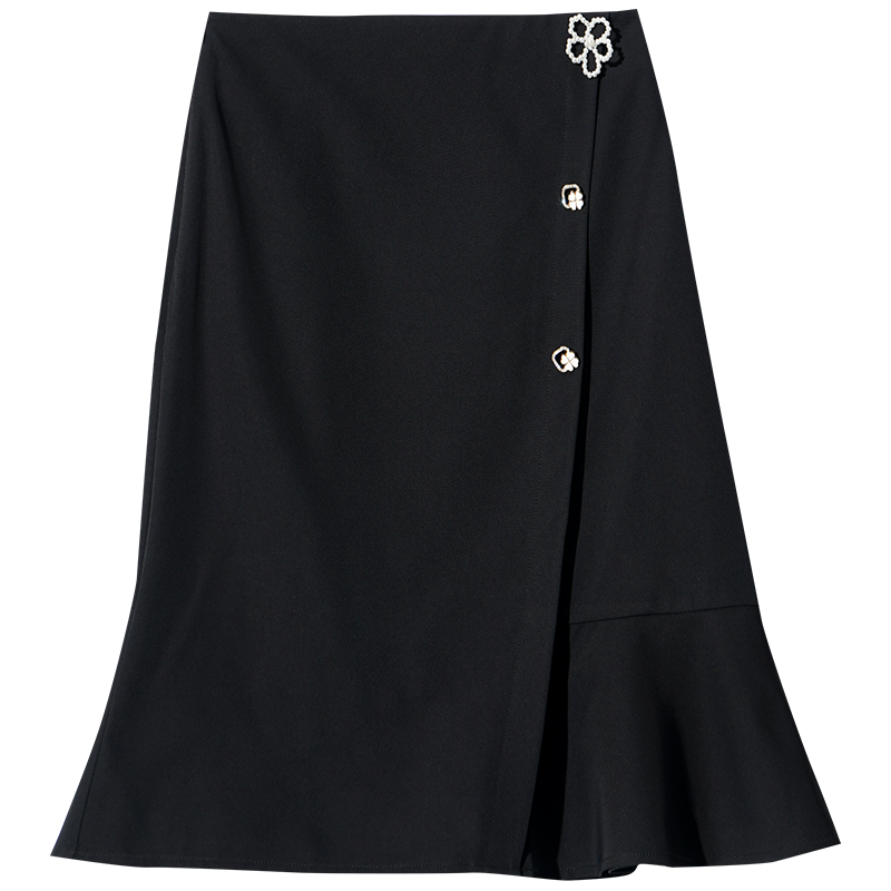 OUNIXUE欧昵雪 | [OL风荷叶边半身裙]夏季职业通勤珍珠装饰花浪漫修身裙女