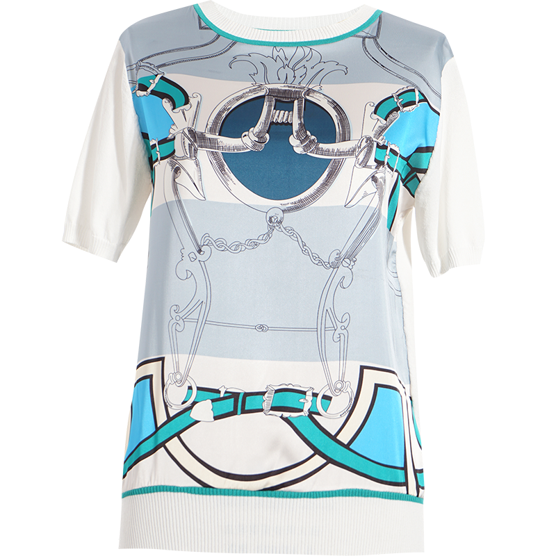 OUNIXUE欧昵雪 | [复古印花小衫]夏季艺术感套头圆领短袖时尚宽松百搭上衣女