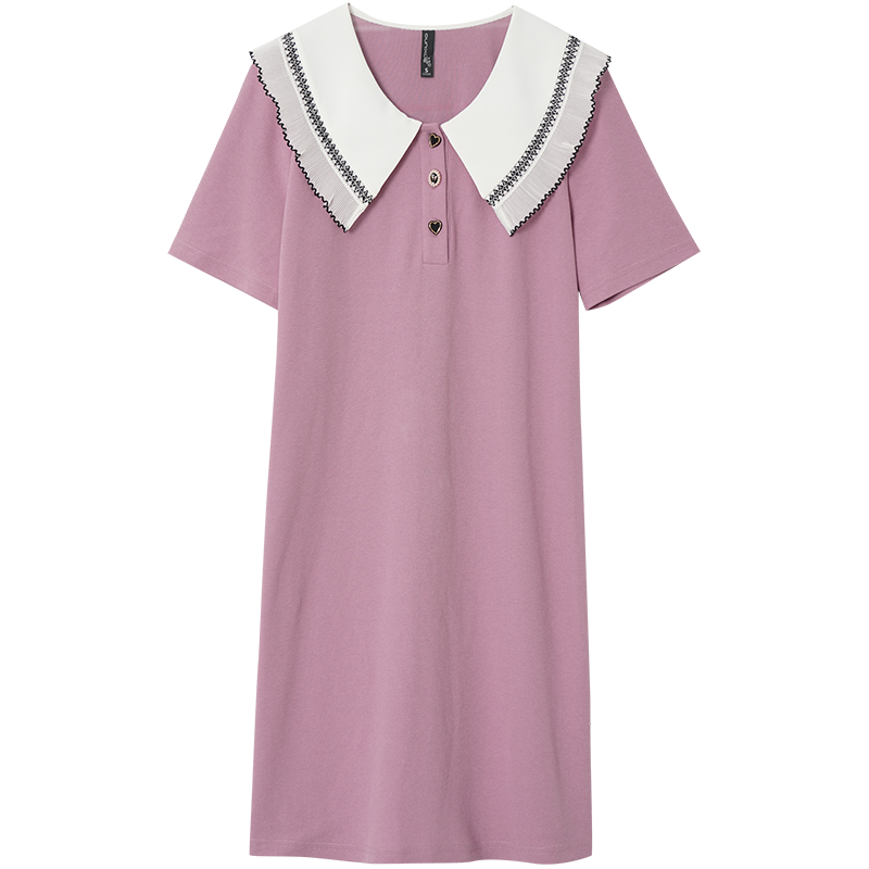 OUNIXUE欧昵雪 | [休闲感翻领T恤裙]夏季慵懒风简约短袖纯色时尚连衣裙女