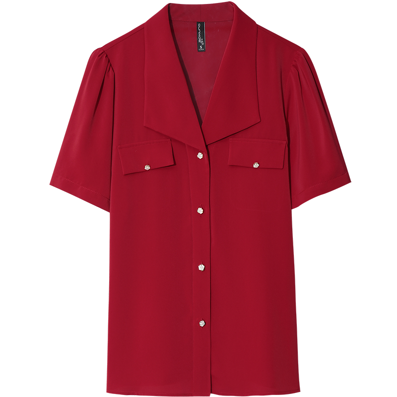 OUNIXUE欧昵雪 | [通勤职业翻领衬衫]夏季气质百搭上衣复古小衫泡泡肩短袖女