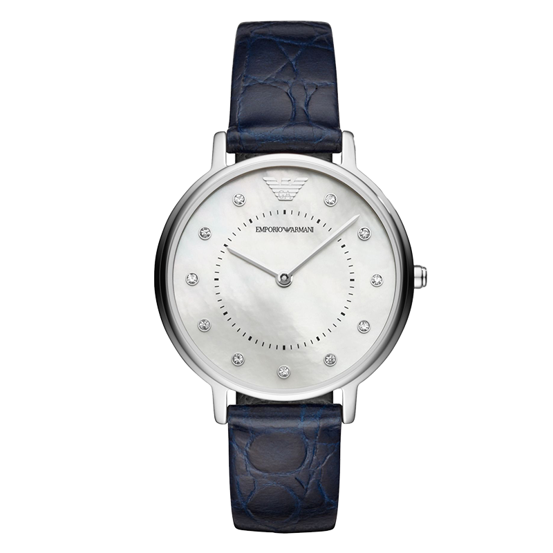 Armani阿玛尼满天星镶钻 简约蓝色皮带珍珠贝母表盘女表 生日礼物 送女友 AR11095 七夕礼物