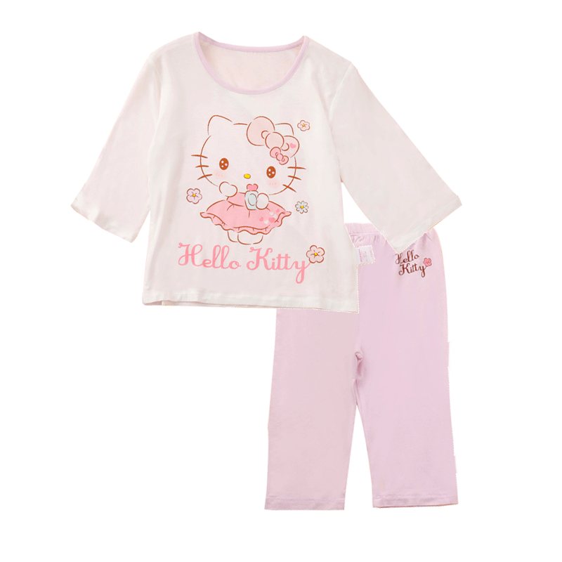 hellokitty女童家居服套装五分袖夏季薄款再生纤维小女孩睡衣空调服