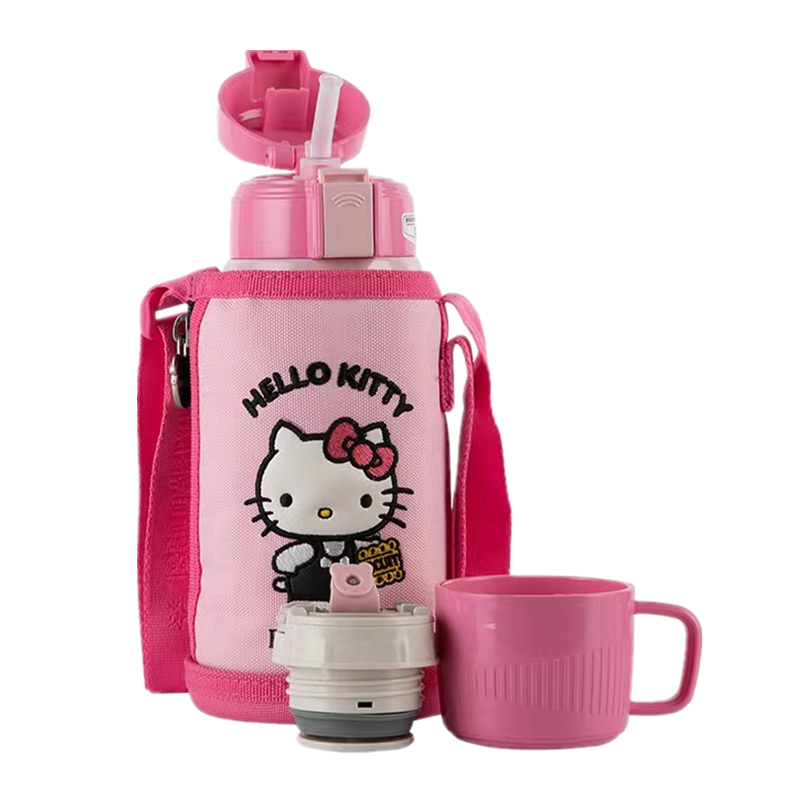 优选3D浮雕KT猫款杯具熊BEDDYBEAR儿童保温杯带吸管儿童水杯316不锈钢宝宝儿童保温壶600m