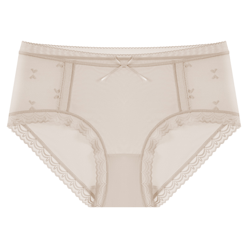 猫人3条装女士内裤蕾丝性感蝴蝶边薄款短裤中腰冰丝透气三角裤